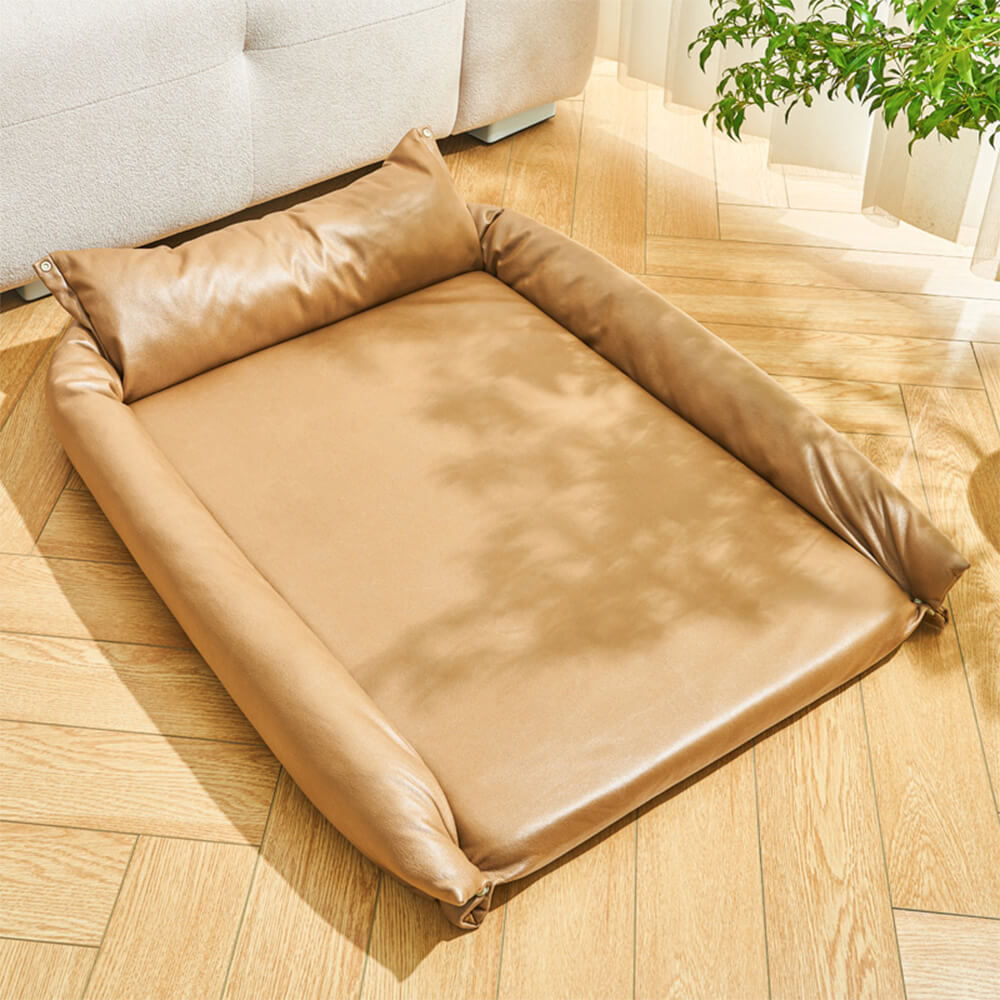 Grand lit pour chien en cuir technique imperméable et résistant aux rayures