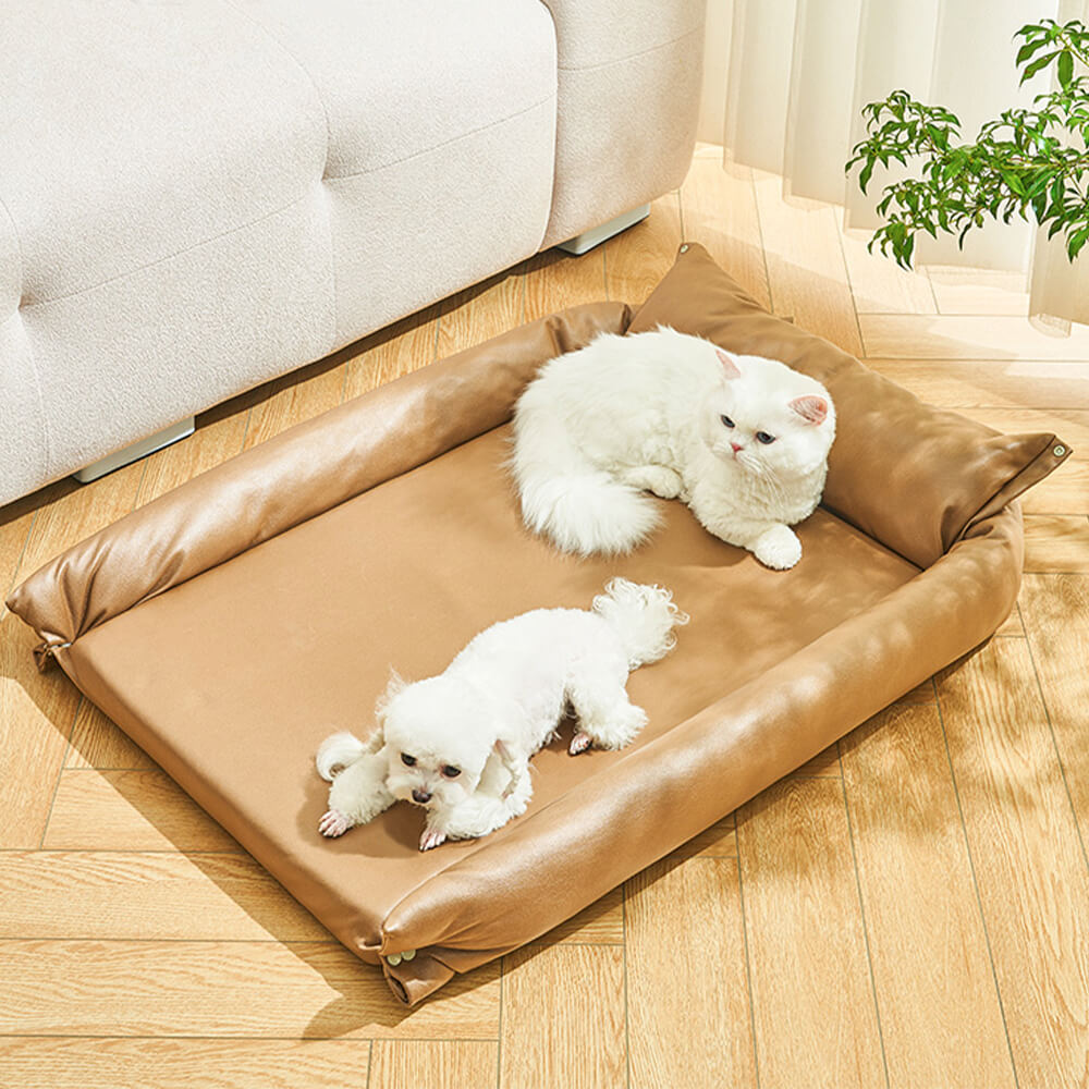 Grand lit pour chien en cuir technique imperméable et résistant aux rayures