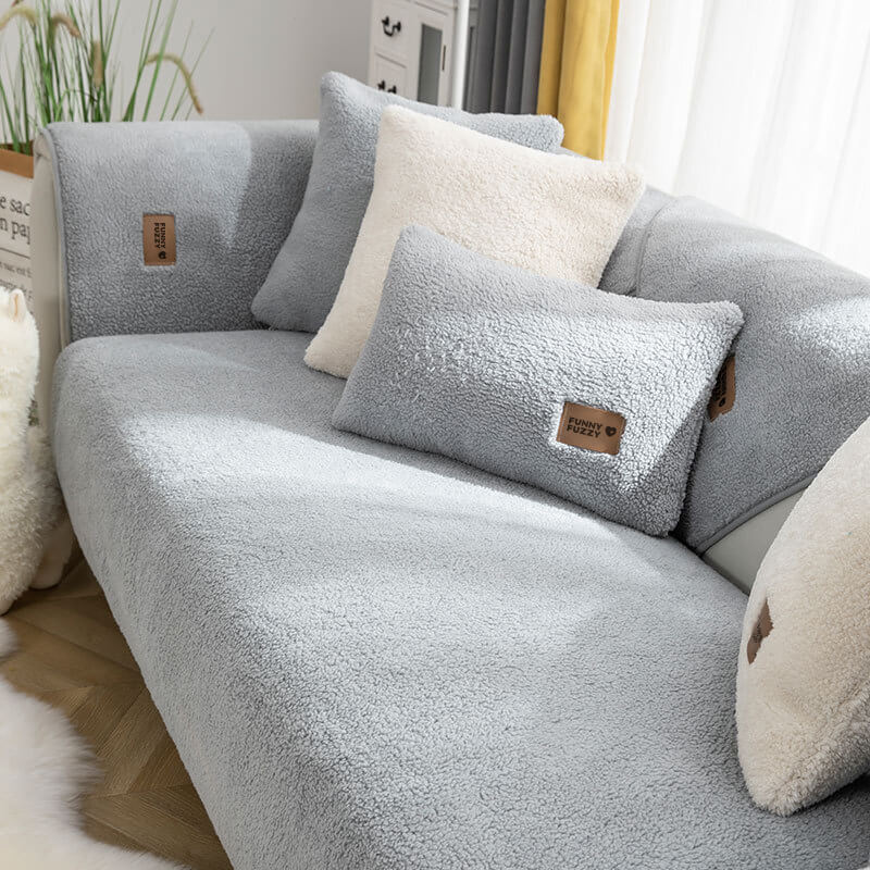 Dicker, flauschiger, rutschfester Couchbezug aus Sherpa-Fleece