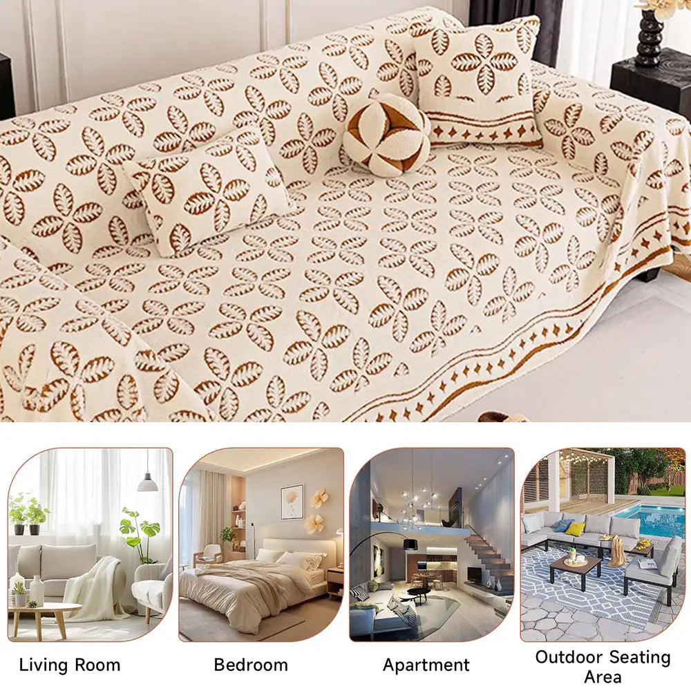 Thickened Jacquard Velvet Leaf Pattern Sofa Decoration Multi-Purpose Blanket Couch Cover