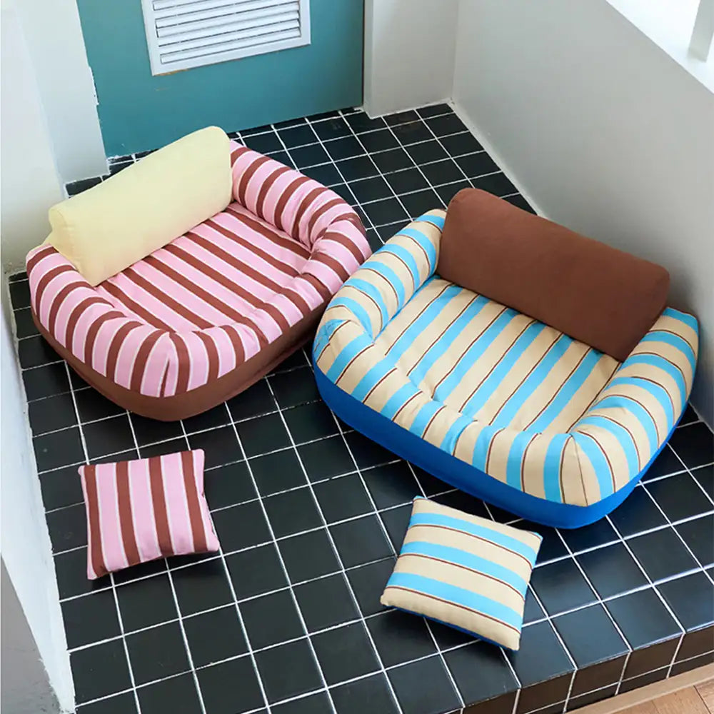 Trendy Striped Cozy Orthopedic Dog Sofa Bed - Snug Couch