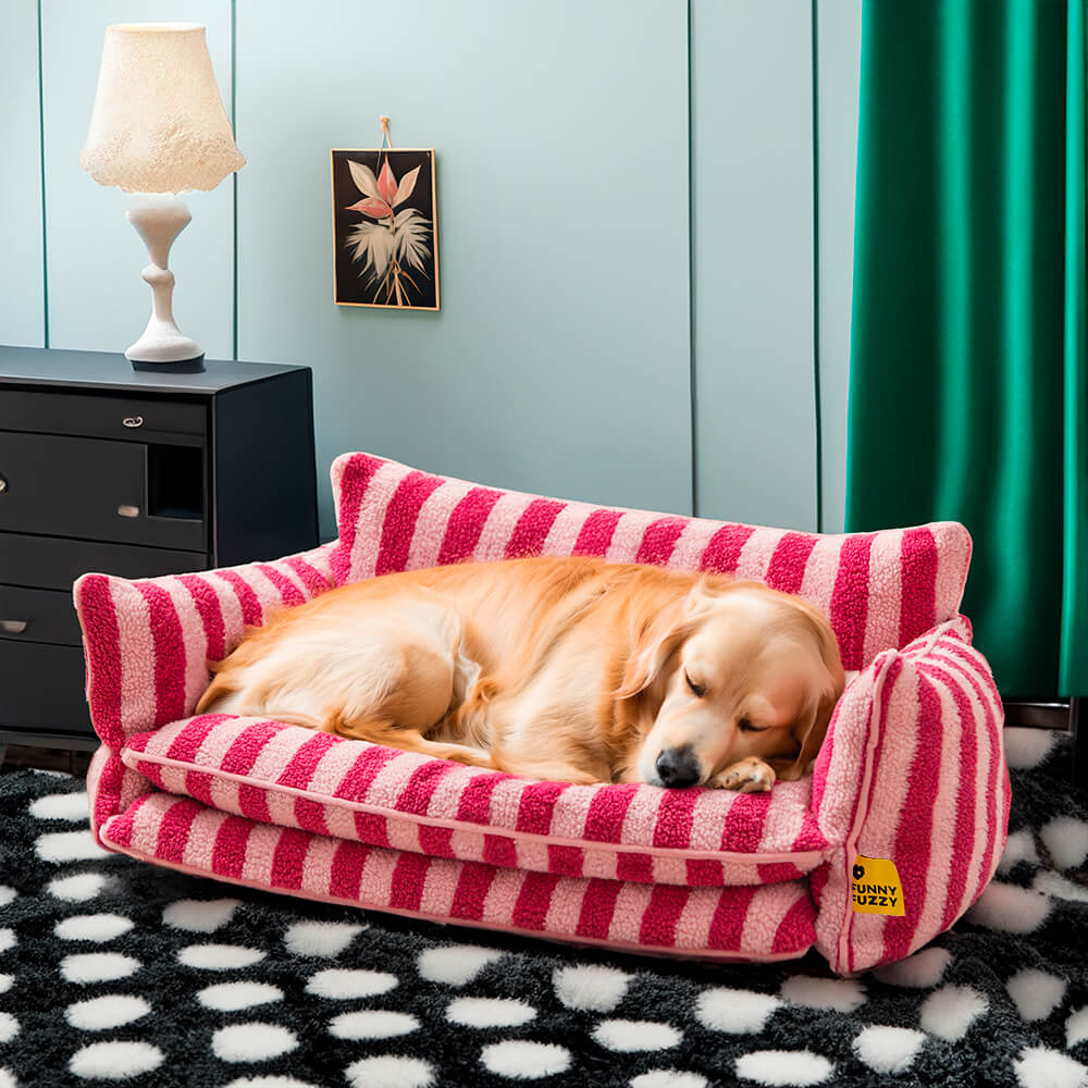 Canapé-lit double couche en fausse laine d'agneau à rayures pour chien et chat