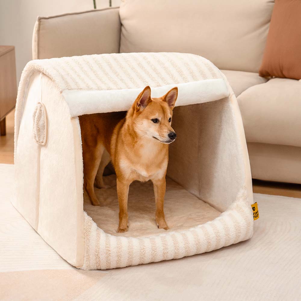 Trendy Striped House Orthopedic Dog Bed - Cozy Hideaway