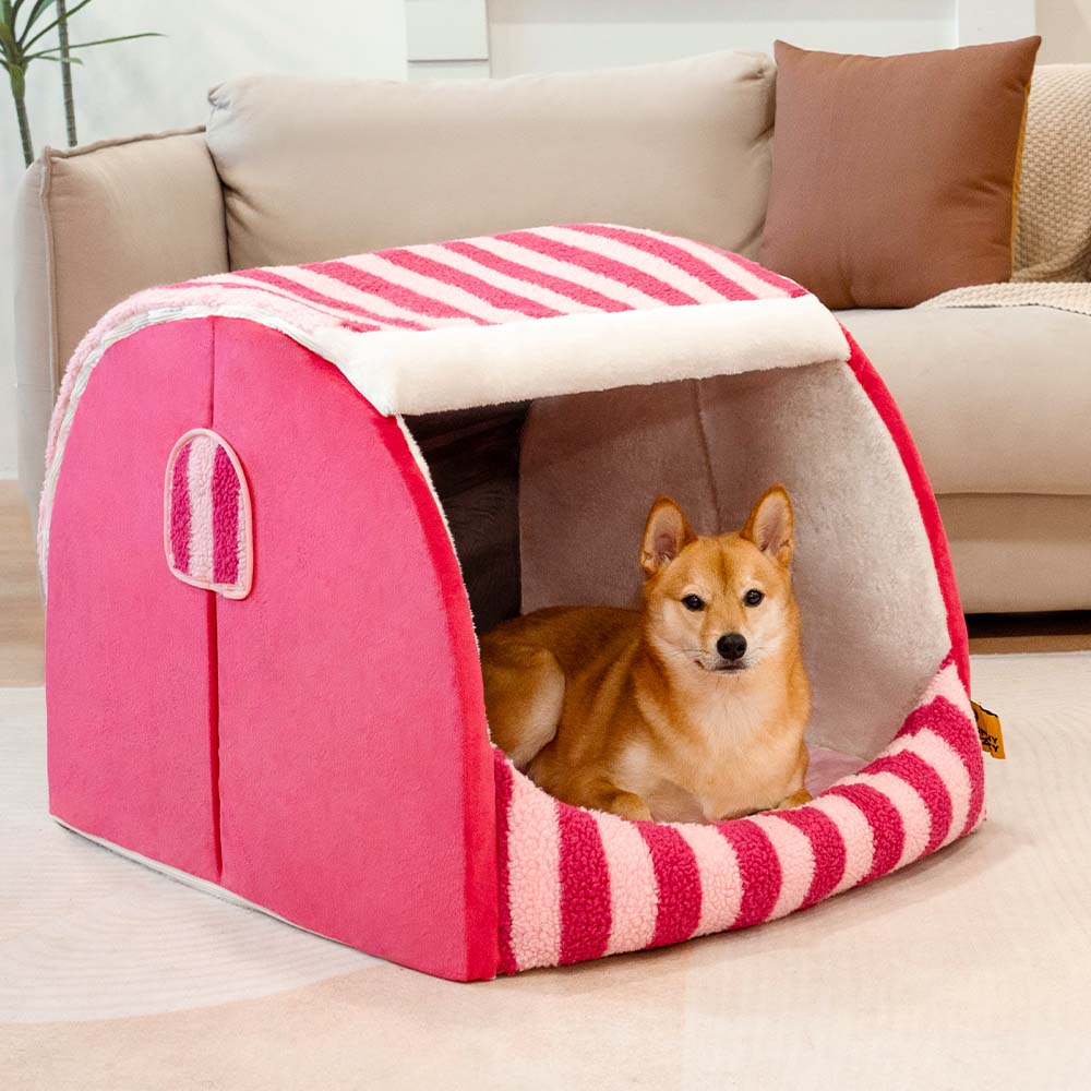 Trendy Striped House Orthopedic Dog Bed - Cozy Hideaway