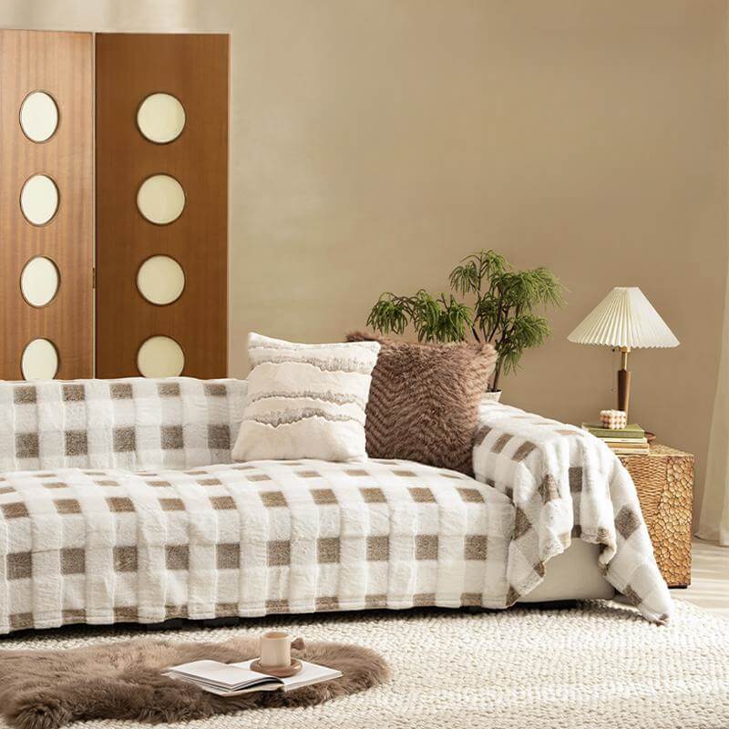 Ultra-Soft Plush Full-Cover Checkerboard Couch Cover