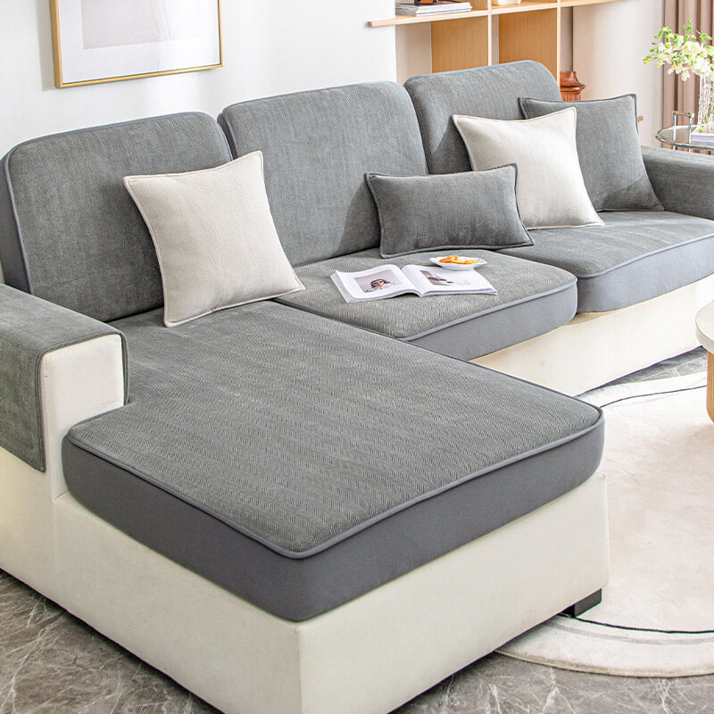 Housse de canapé à chevrons universelle en chenille extensible pour meubles