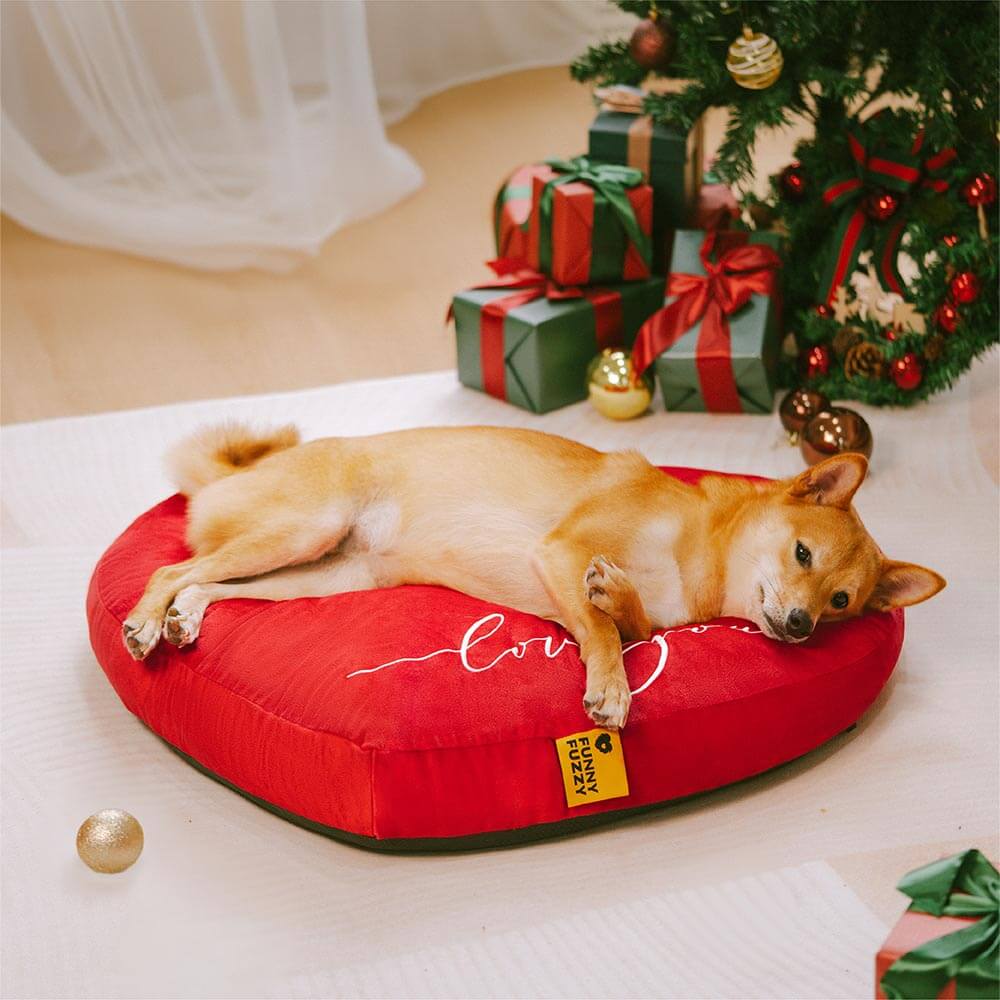 Velvet Heart-Shaped Festive Dog Bed