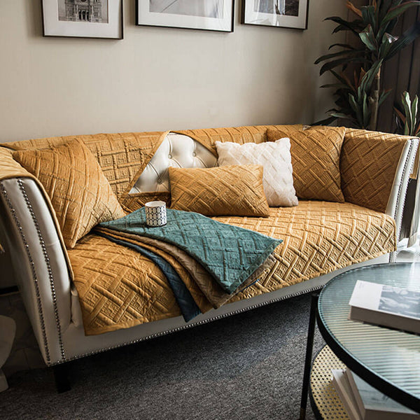 Cubierta de sofá resistente a los rasguños de terciopelo acolchado oscuro