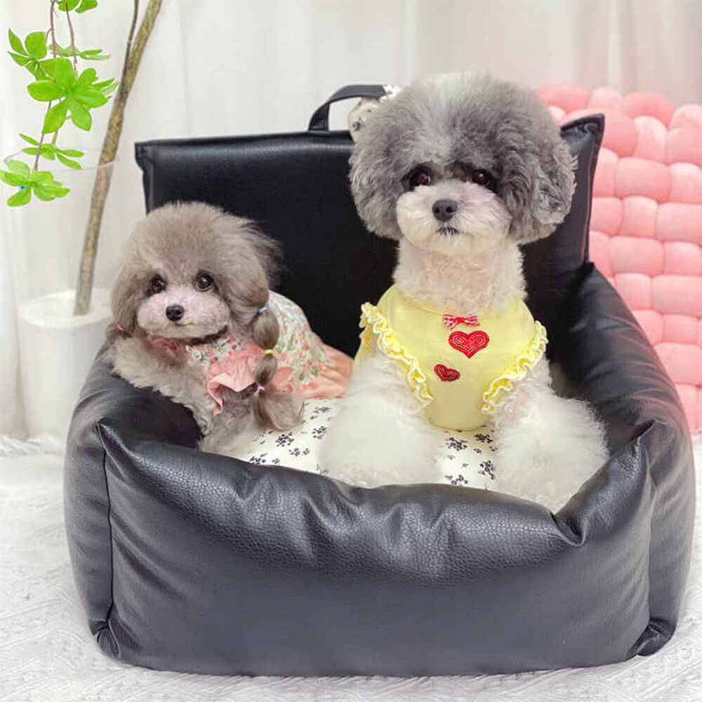 Vintage Floral Faux Leather Waterproof Anti-Scratch Puppy Dog Bed