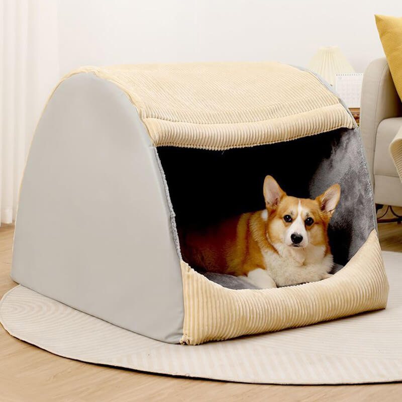 Warm Flannel Detachable Semi-Enclosed Large Dog Tent Bed