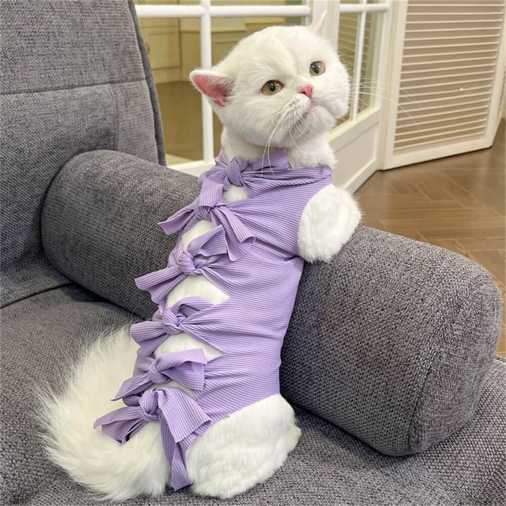 Bowknot Back-Tie Cat Dress - Elegant and Adorable Pet Outfit