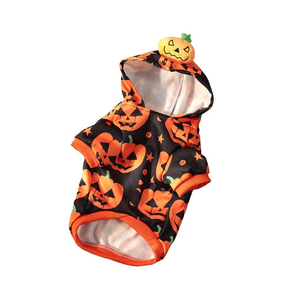 Sudadera con capucha con estampado de calabaza de Halloween para mascotas