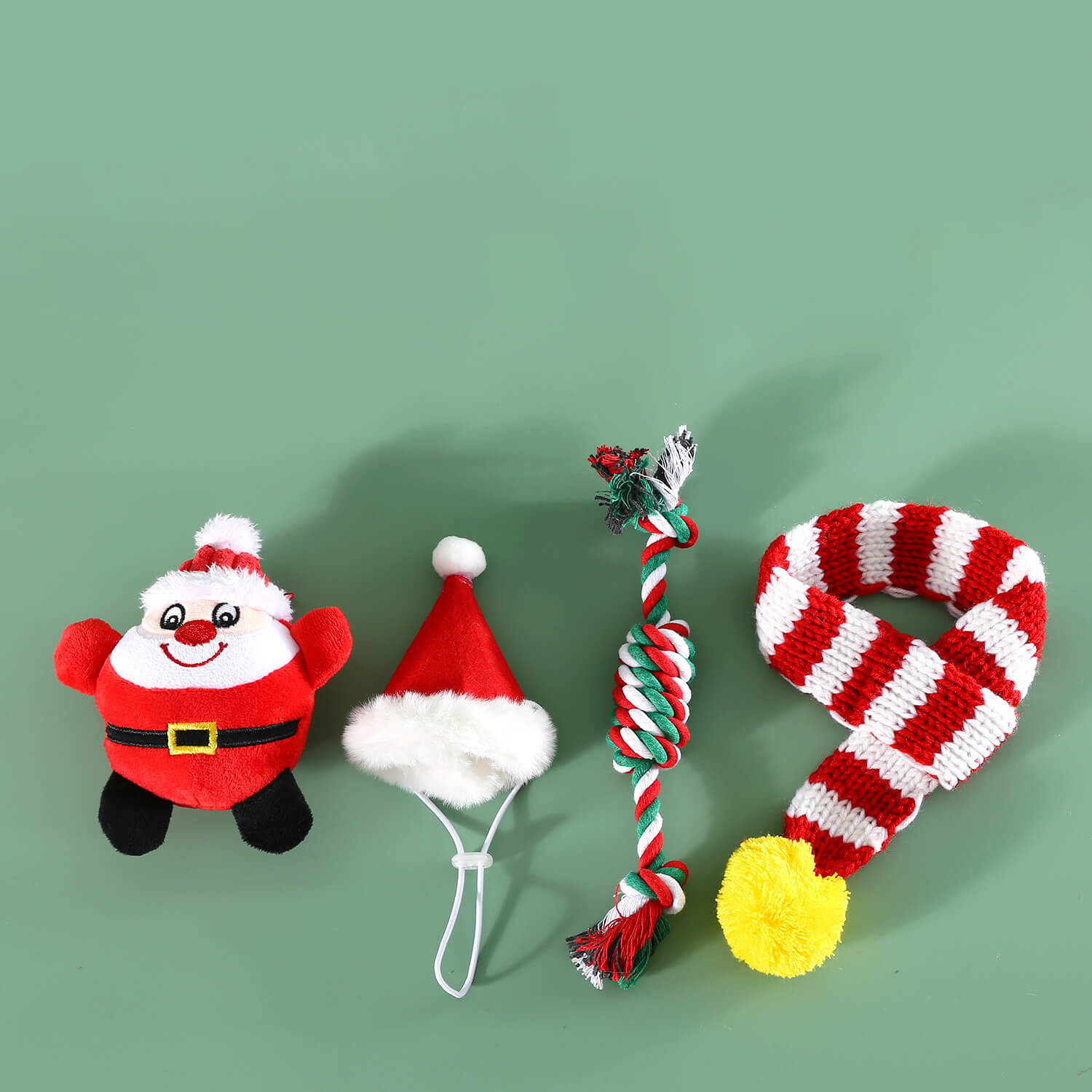 Weihnachtsspaß-Hundespielset mit Mütze, Schal und Spielzeug