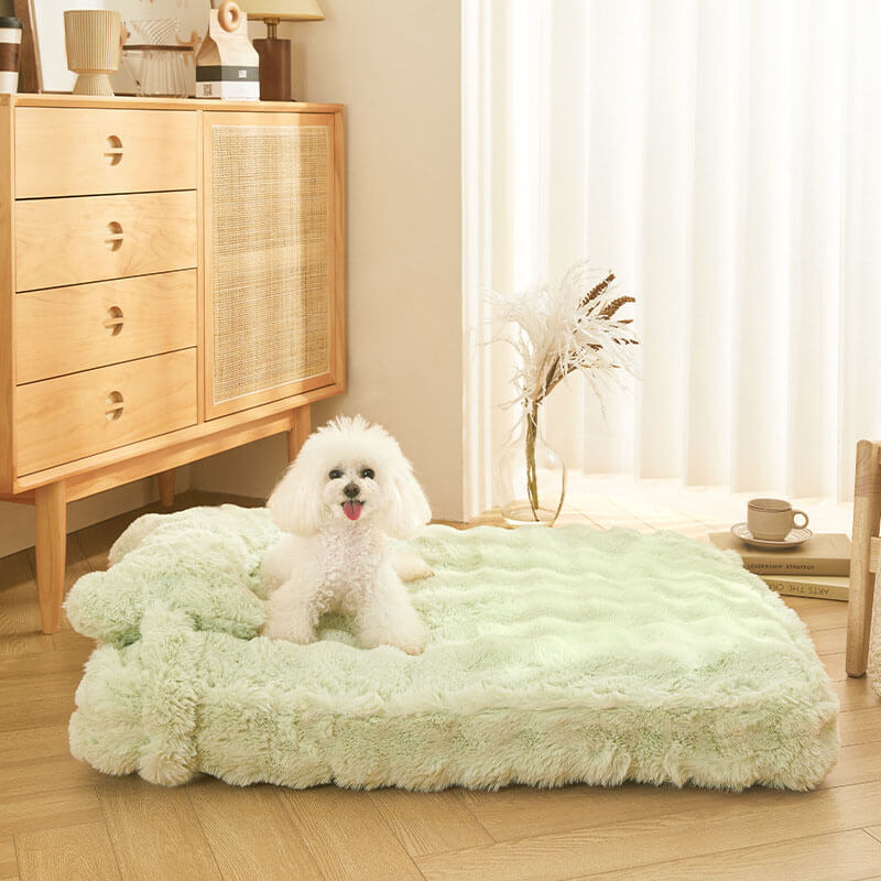 Cozy Fluffy Plush Calming Dog Bed with Pillow