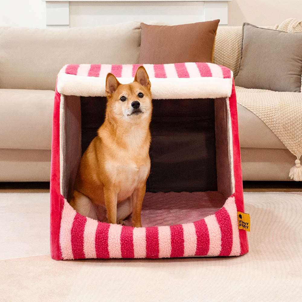 Trendy Striped House Orthopedic Dog Bed - Cozy Hideaway