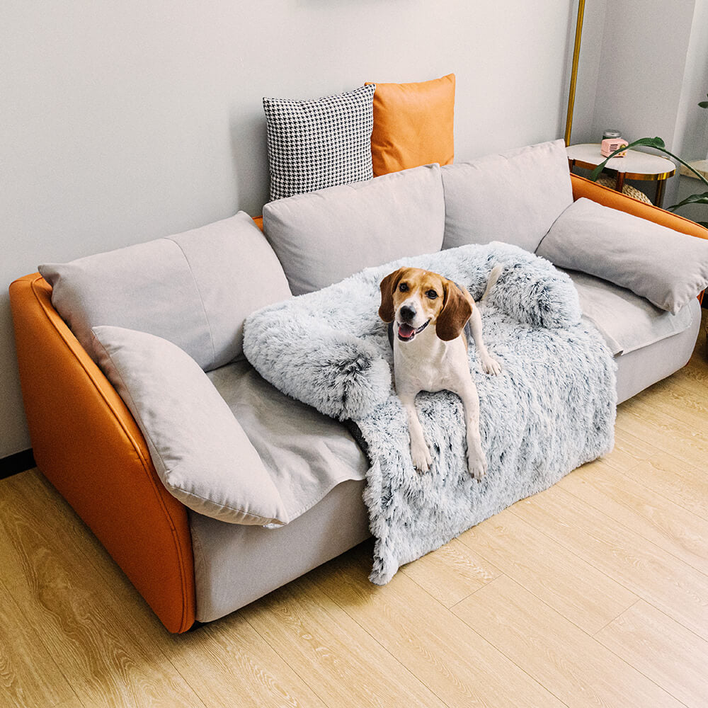 Lit pour chien protecteur de meubles apaisant - Dossier pelucheux