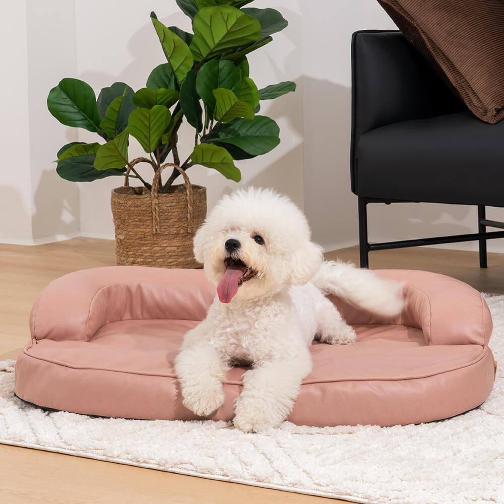Canapé de luxe Leathaire, lit orthopédique résistant aux rayures pour chien