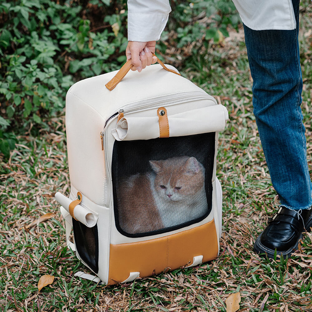 Quadratischer, atmungsaktiver, faltbarer, tragbarer Designer-Haustierträger-Katzenrucksack